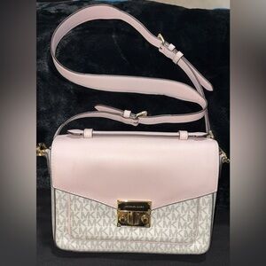 Michael Kors Pink and White Crossbody Bag with Gold-Tone Hardware